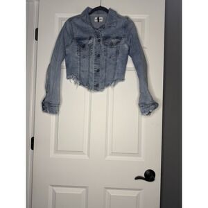 Black Label Distressed Fitted Denim Jean Jacket Small